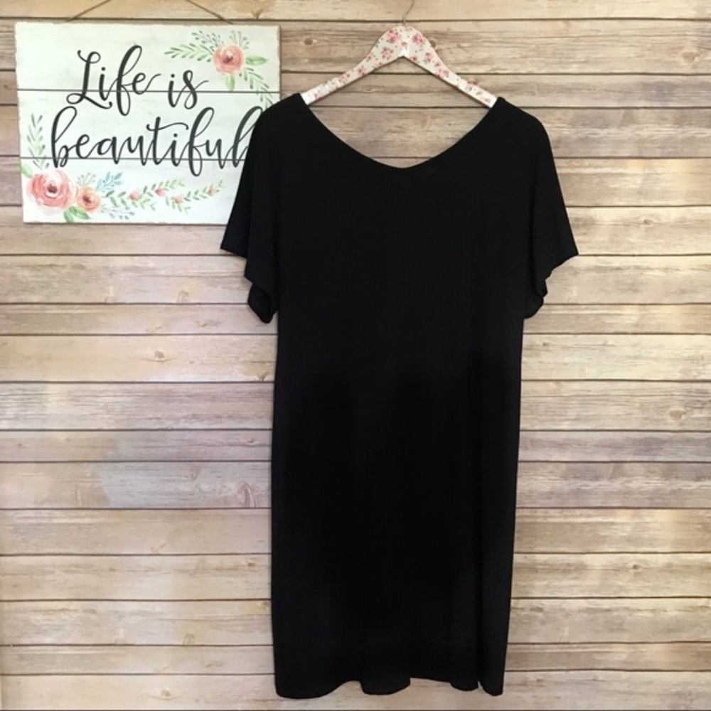 NWT Rachel Zoe Black Strappy V-Back Flutter Short Sleeve Dress Medium